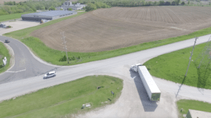 Aerial view of Sisbro truck pulling out of drive