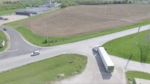 Aerial view of Sisbro truck pulling out of drive
