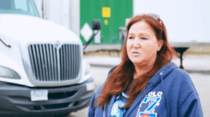 Woman truck driver speaking on behalf of Sisbro