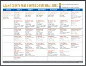 Adams County Illinois food pantries and free meal sites monthly calendar