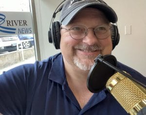 Bob Gough broadcasting from the Muddy River News studio in Quincy, IL